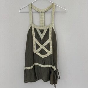Papaya Y2K Olive Green with‎ Lace Tank Women's Small Boho Elena Pleated